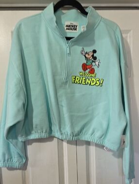 Mickey Mouse Welcome Friends! Half-Zip Cropped- Top Sweater